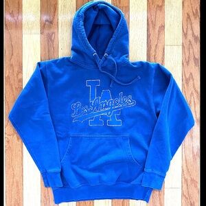 VINTAGE 90s LA LOS ANGELES DODGERS MLB BASEBALL HOODED SWEATSHIRT HOODIE BLUE S